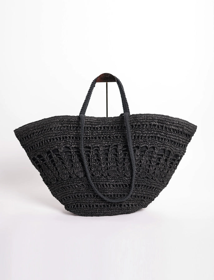 Maxi Black Raffia Tote