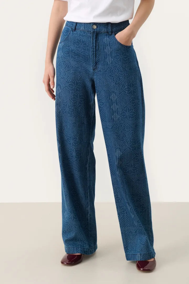 Thara Trousers Denim Dot Print