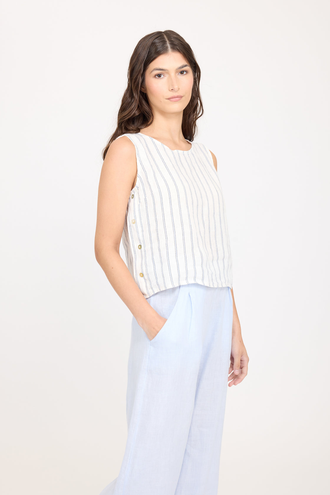 Pinstriped Sleeveless Linen Top