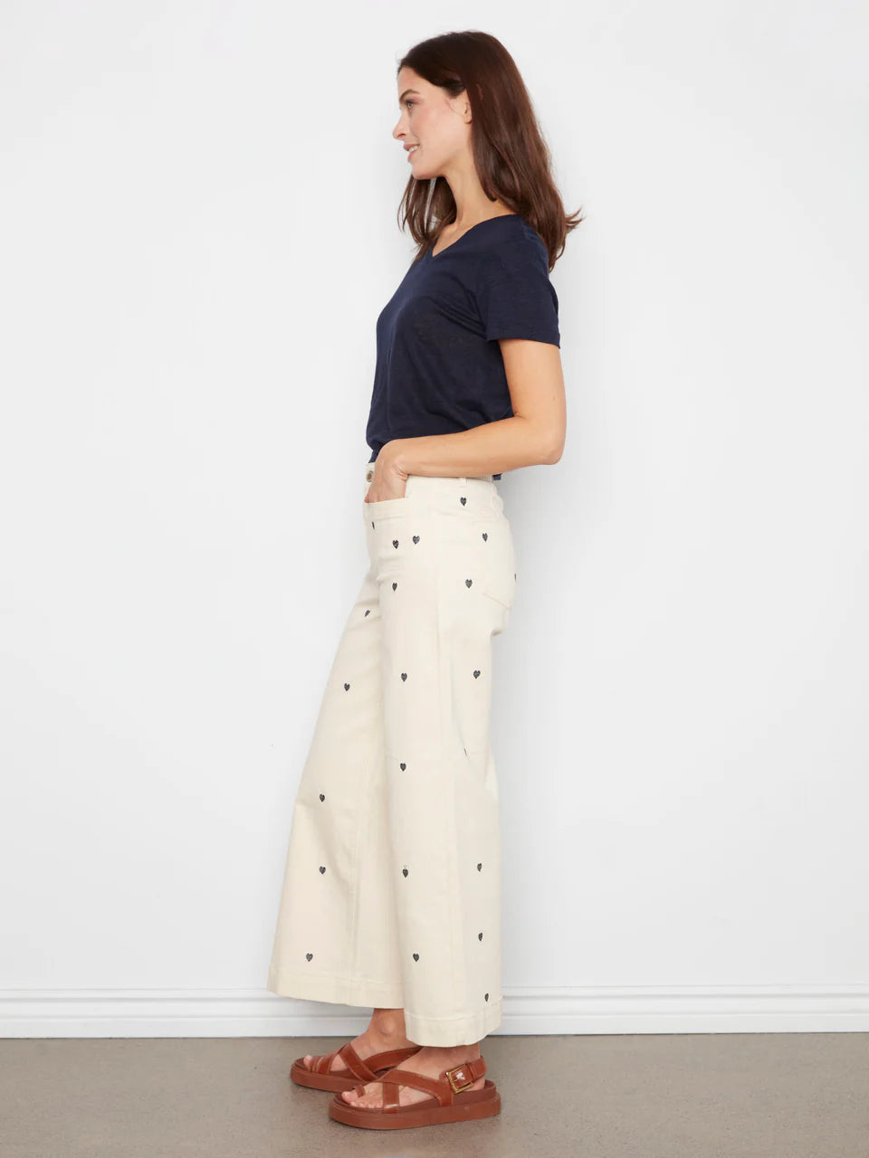 All over Heart  Embroidered Cropped Trouser