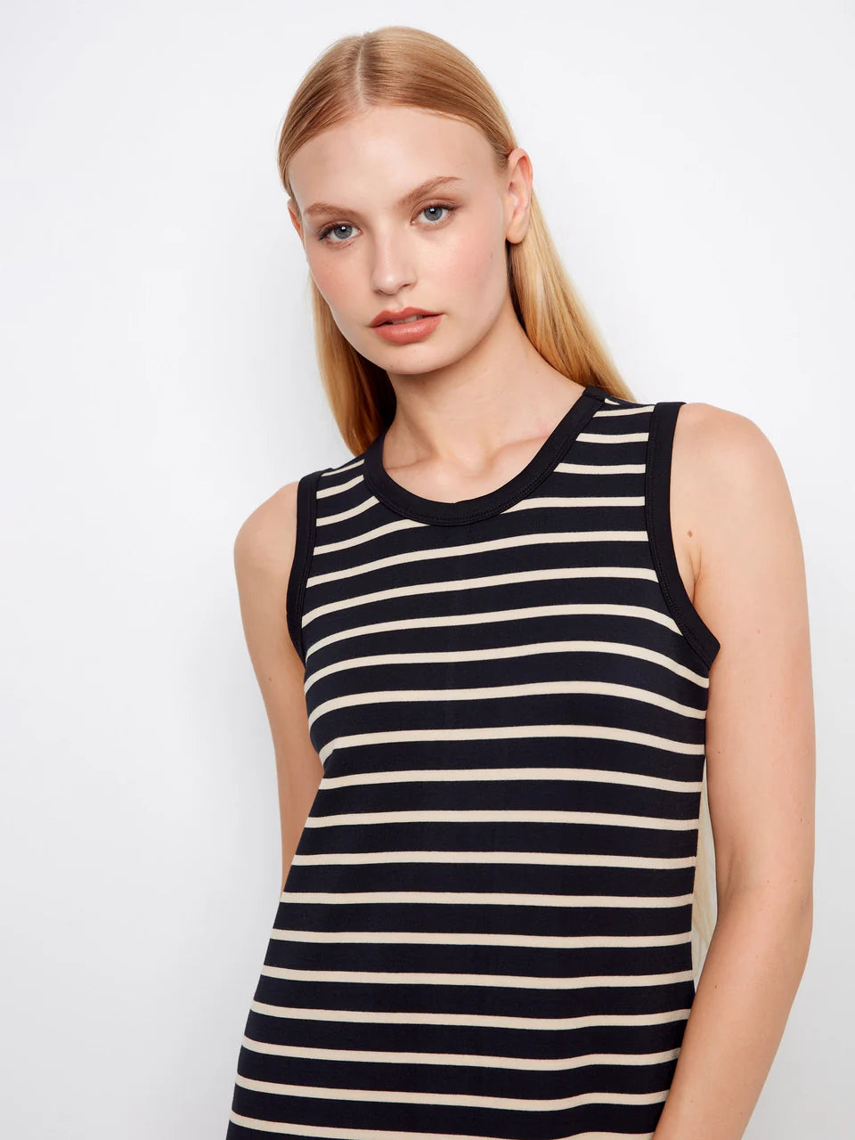 Black + Tan Striped Scuba Dress