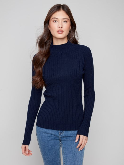 Ribbed Knit Mock Neck Sweater
