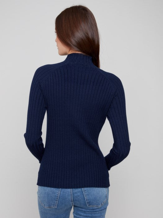 Ribbed Knit Mock Neck Sweater