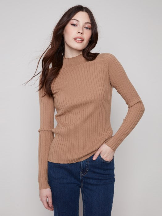 Ribbed Knit Mock Neck Sweater