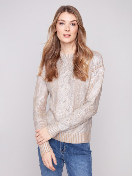 Metalic Foil Cable Knit Sweater