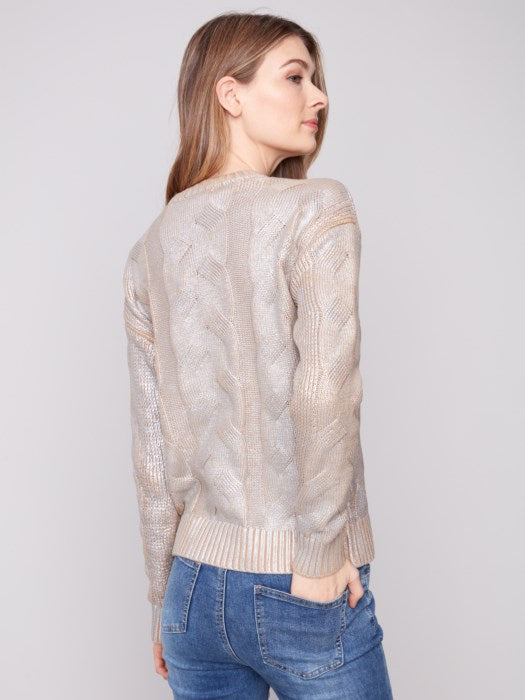Metalic Foil Cable Knit Sweater