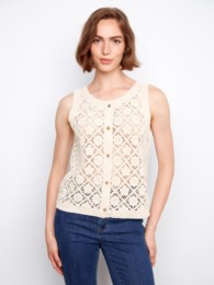 Crochet Button Up Vest in Natural