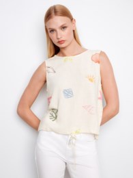 Sea bottom Drawstring Sleeveless  Blouse