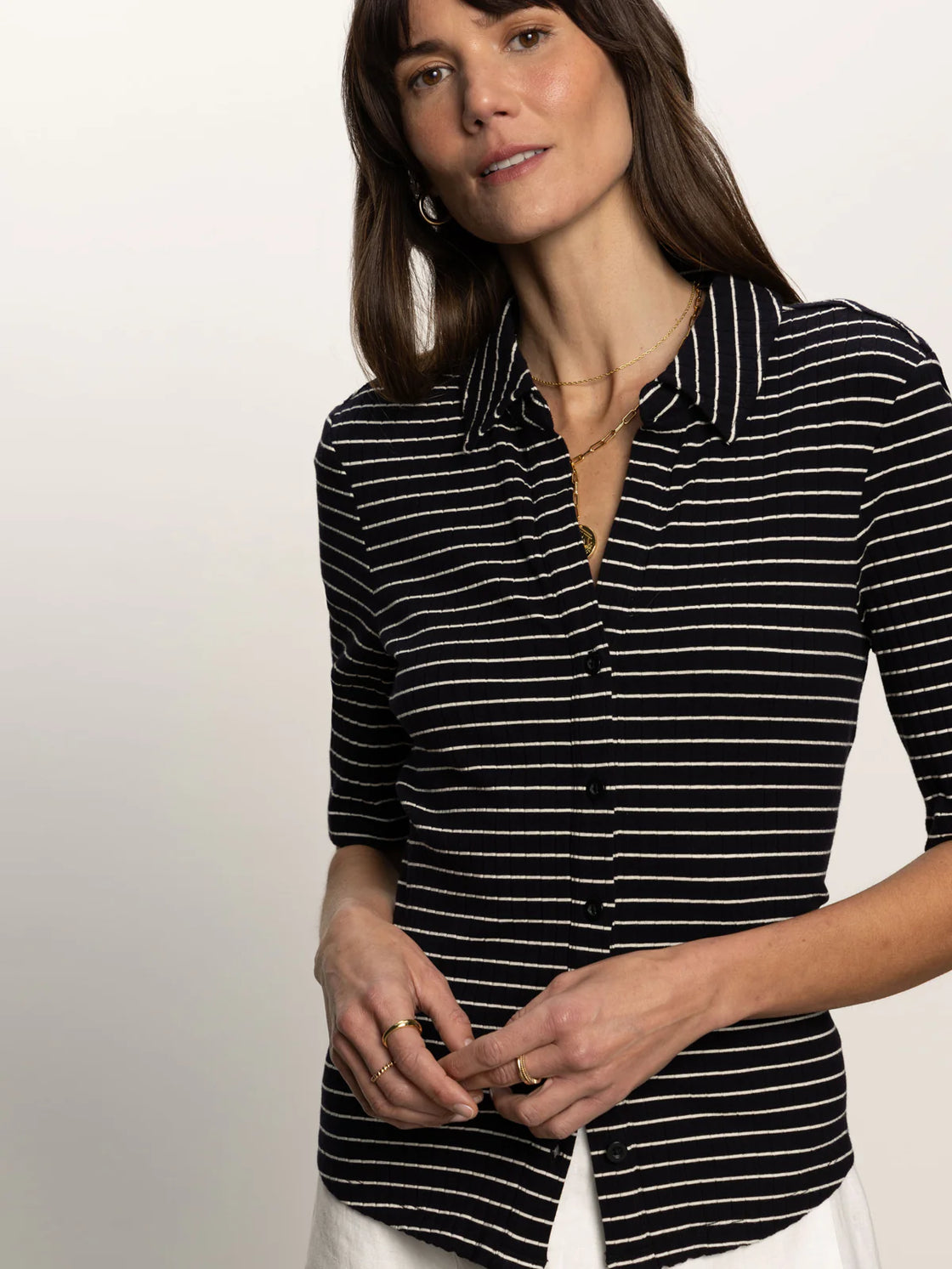 Half Dleeve Ribbed Knit Shirt