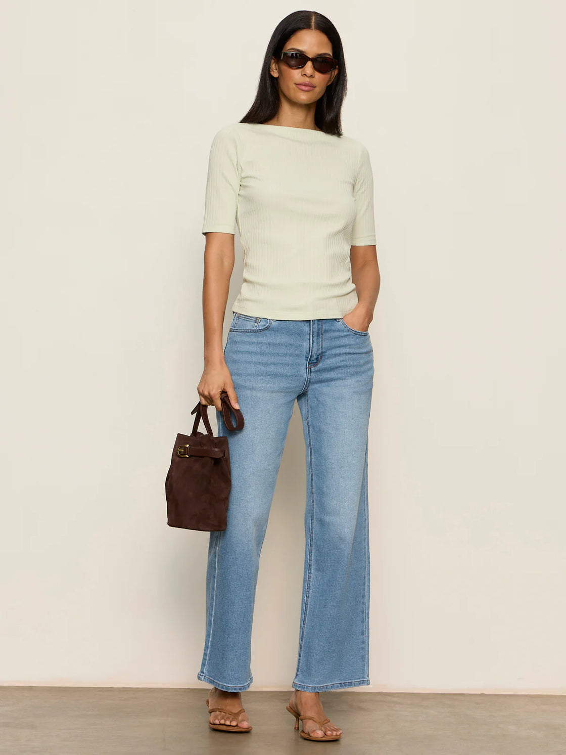 Boatneck Ribbed Top Green Mist