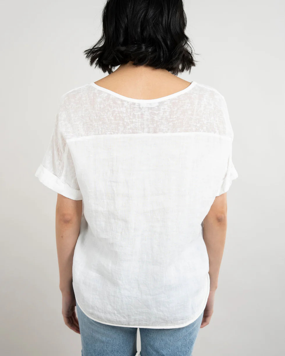 Short Sleeve V-Neck Linen Knitted Top