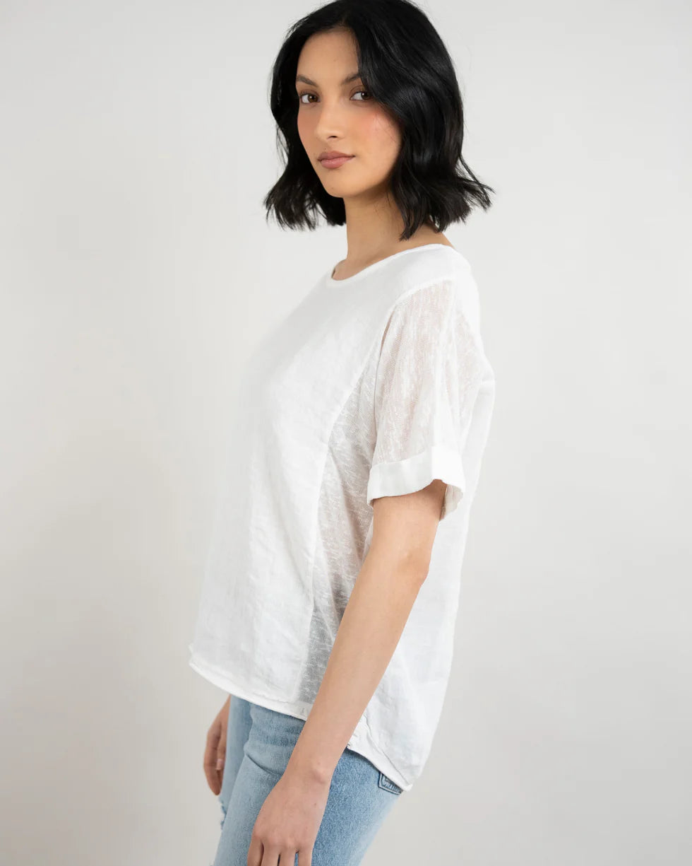 Short Sleeve V-Neck Linen Knitted Top