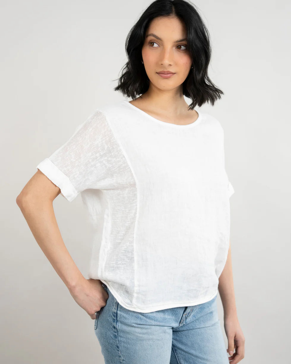 Short Sleeve V-Neck Linen Knitted Top