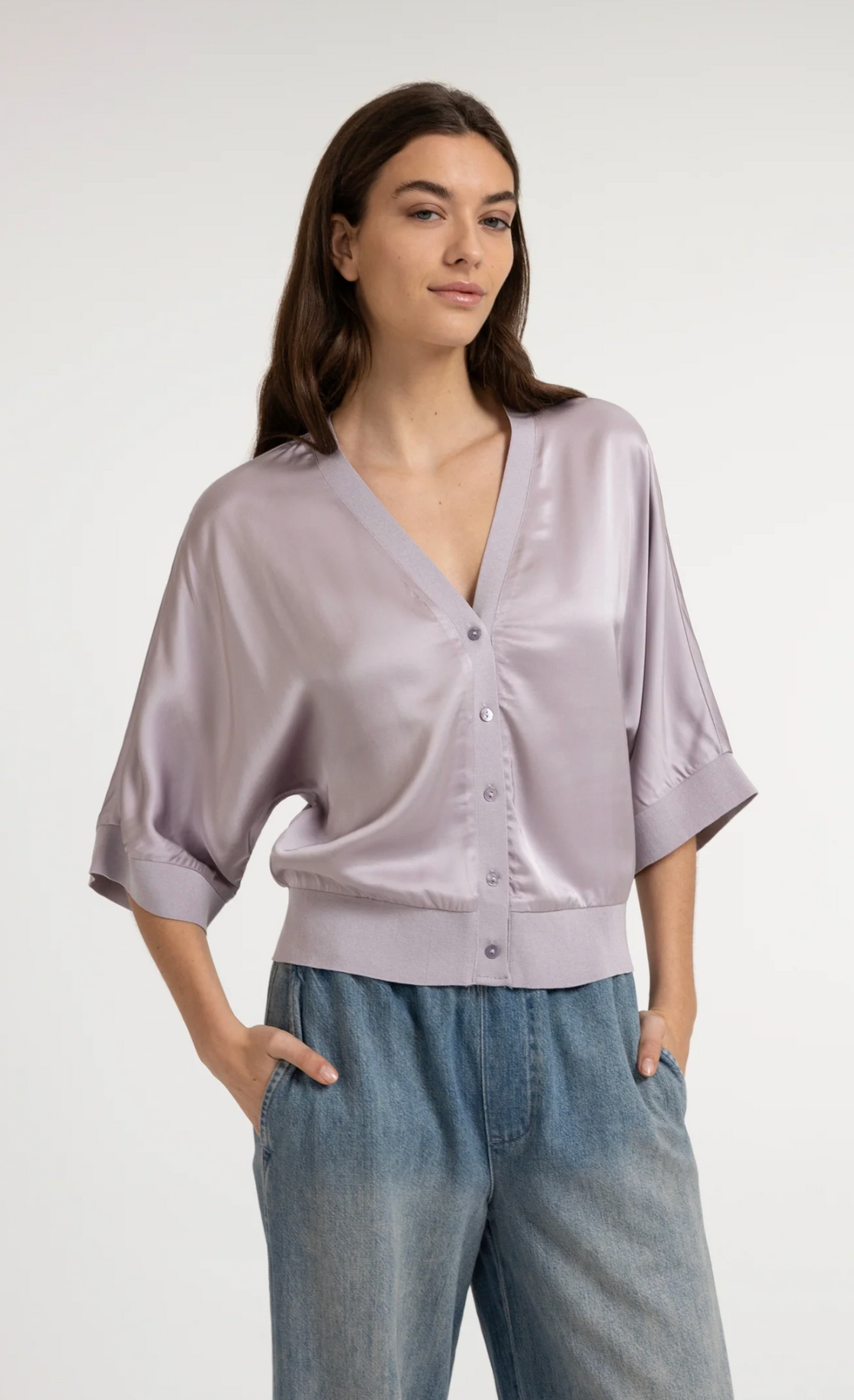 Iris Purple Satin Cardigan