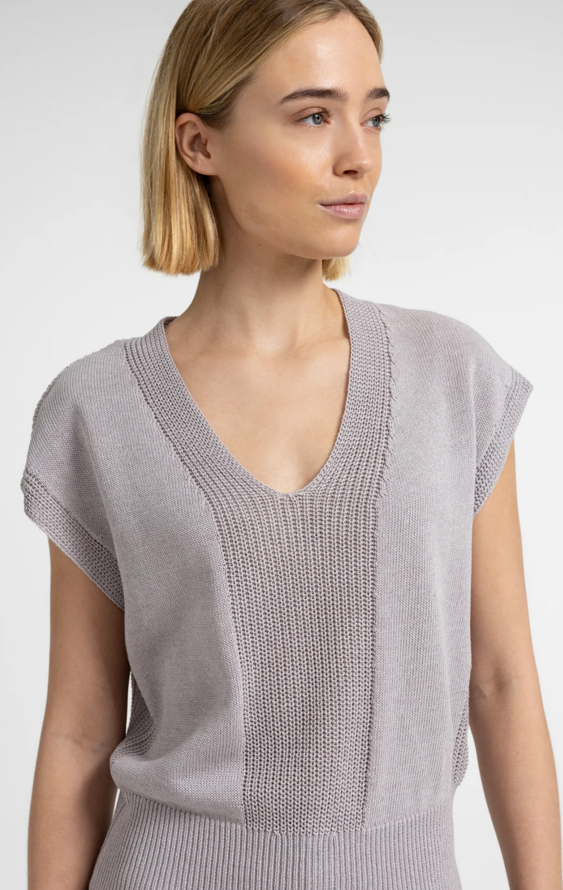 Alabaster Grey Textured V-Neck Sweater