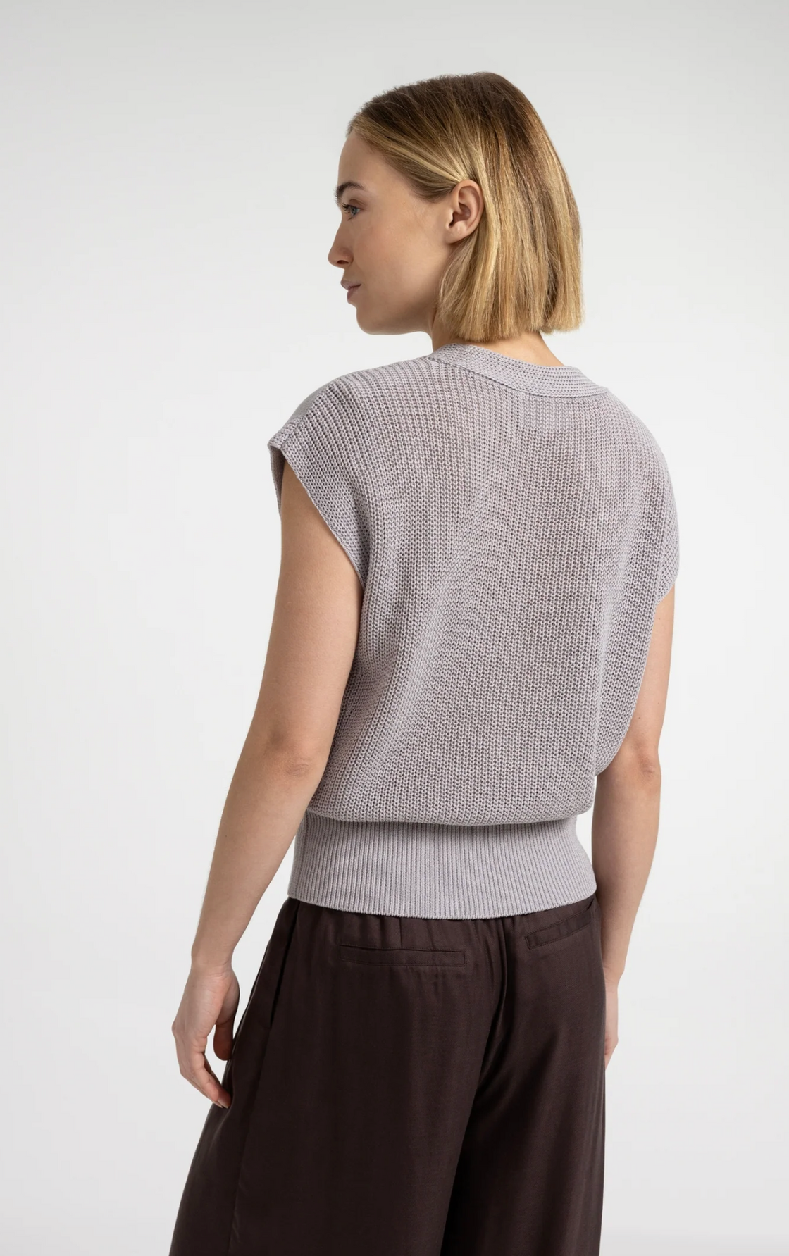 Alabaster Grey Textured V-Neck Sweater