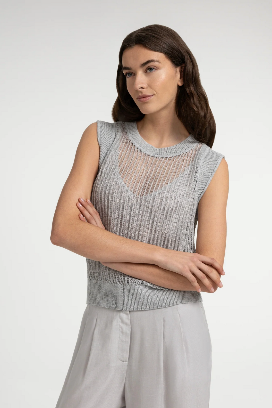 Light Grey Melange Sleeveless Sweater