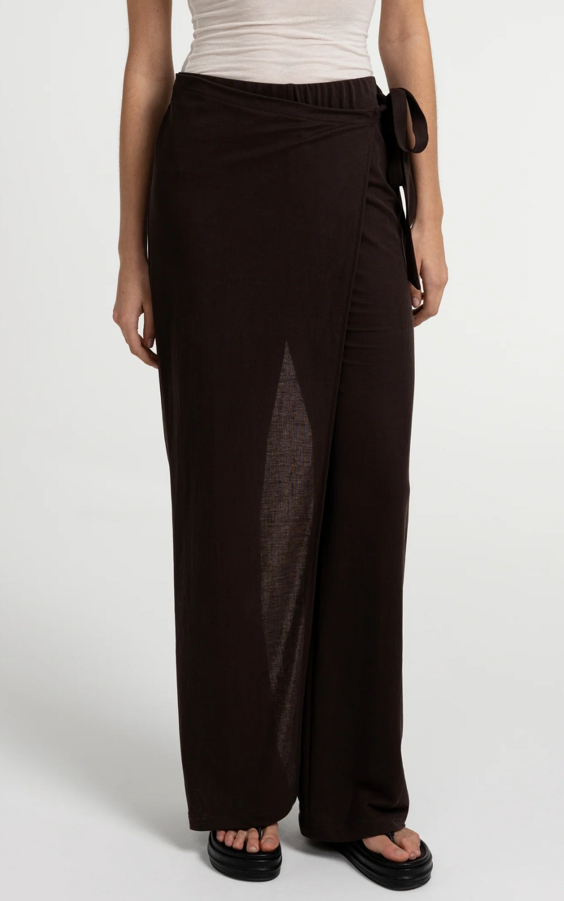 Aubergine Wide Leg Jersey Trousers with Wrap