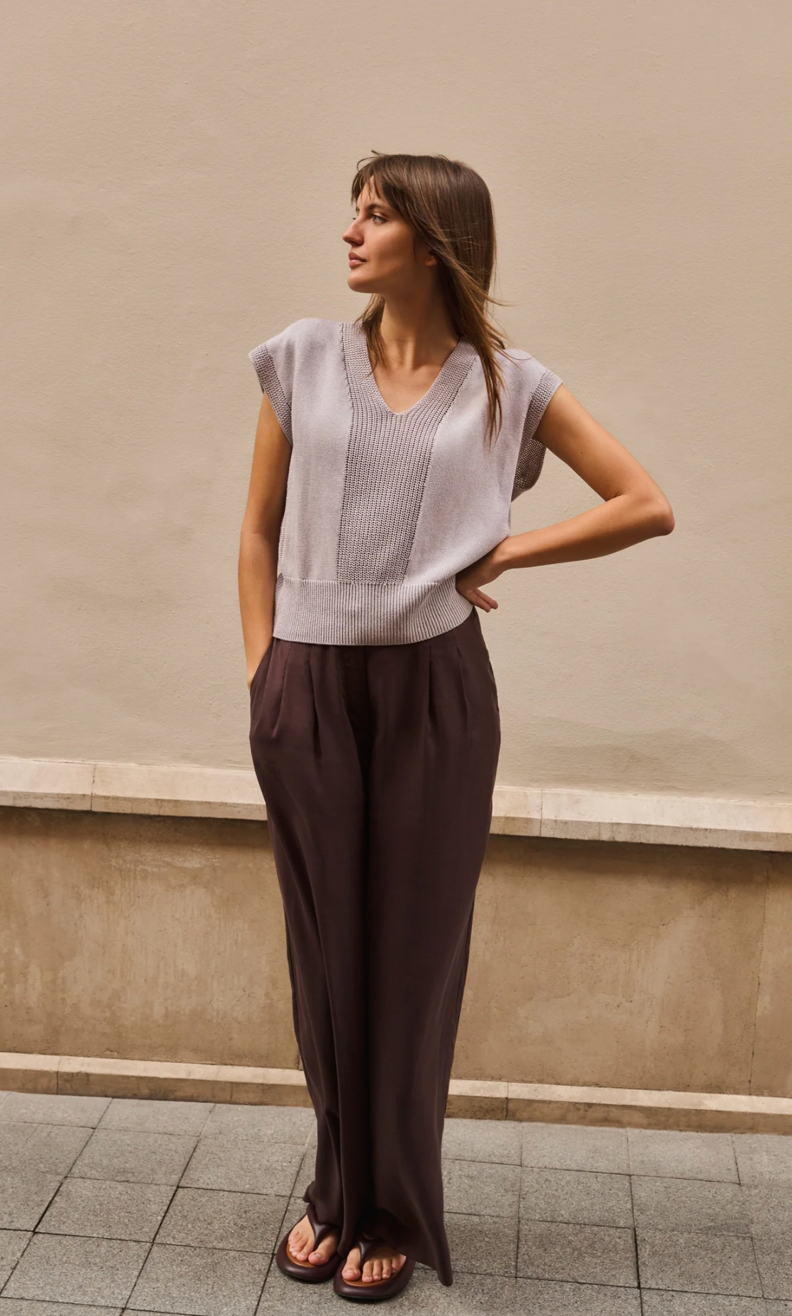 Aubergine Wide-leg Trousers