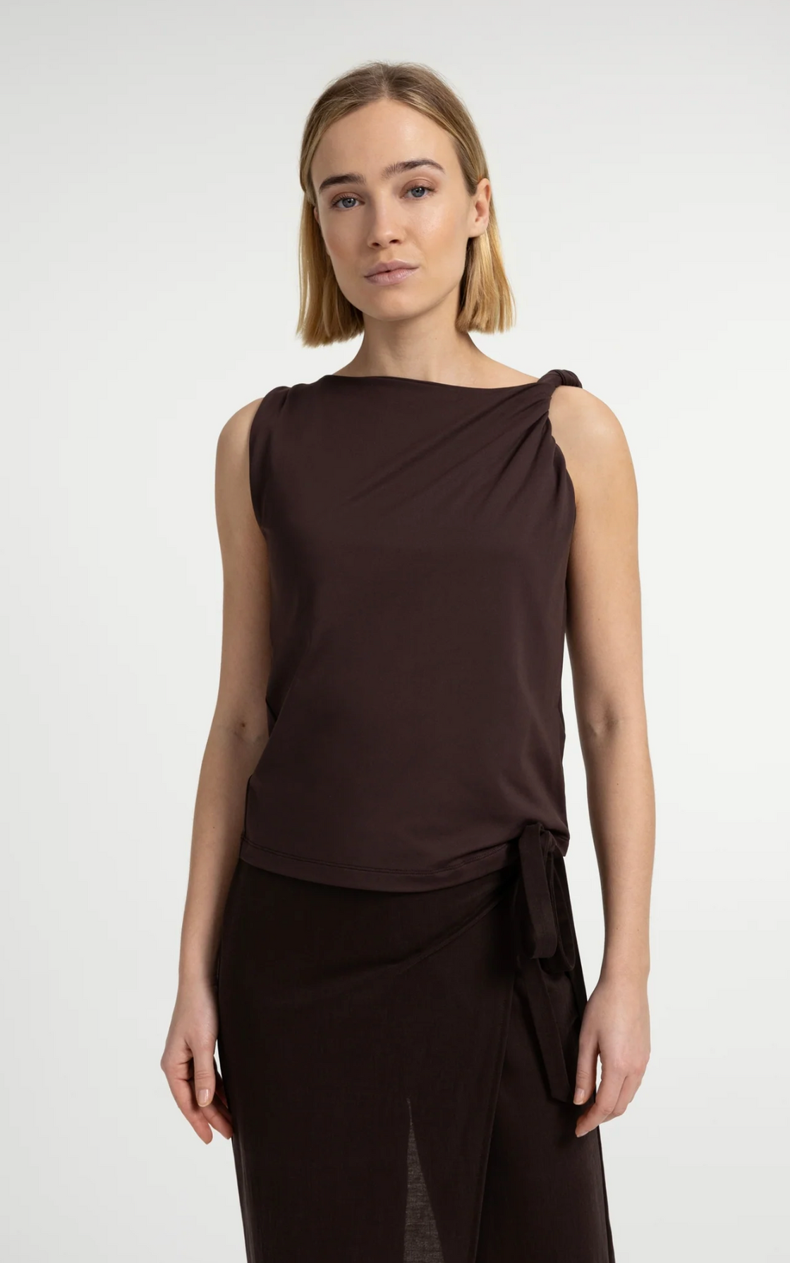 Aubergine Top with Twisted Shoulder