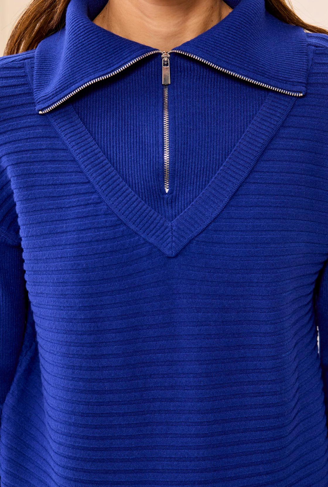 Electric Blue Zip-Up Sweater