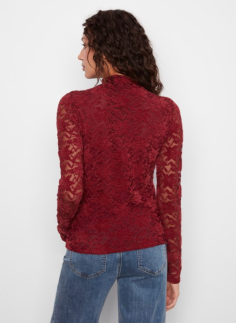 Merlot Flocked Lace Long Sleeve