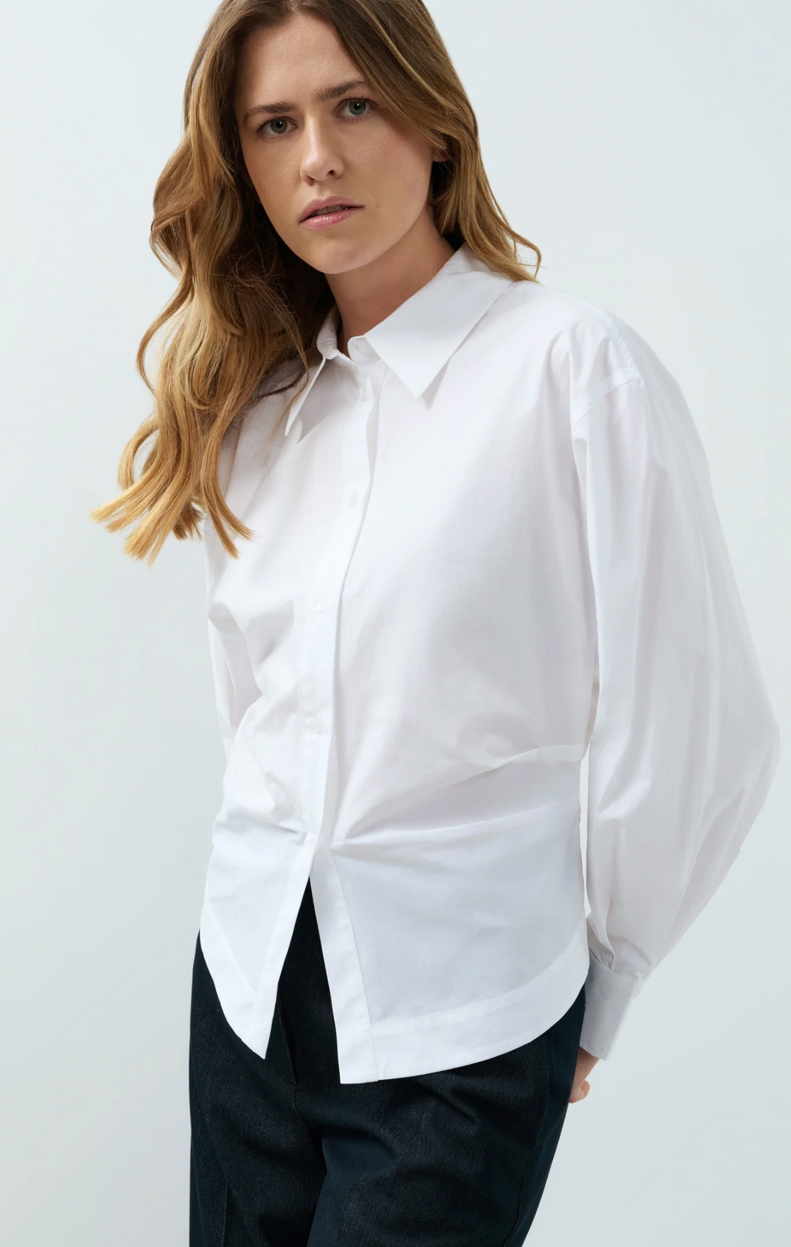 Blouse with Waist Accent and Back Pleats