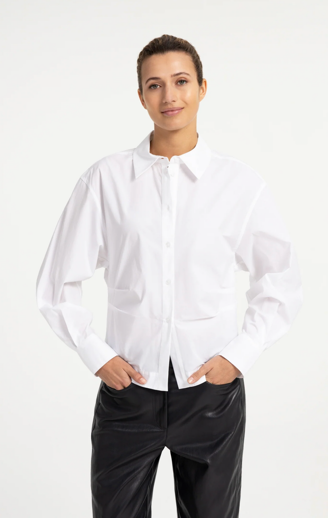 Blouse with Waist Accent and Back Pleats