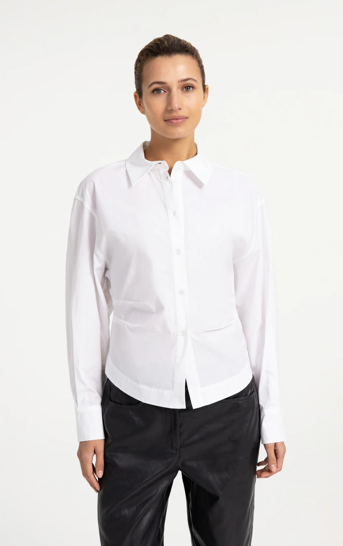 Blouse with Waist Accent and Back Pleats