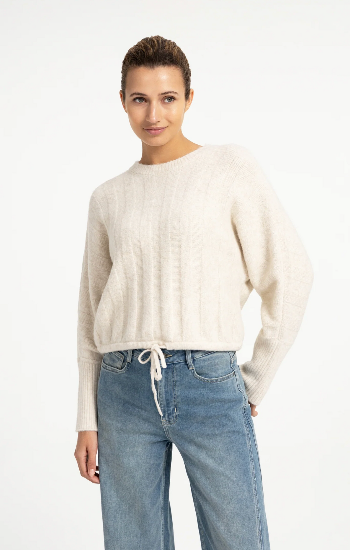 Rib Batwing Sweater with Cord