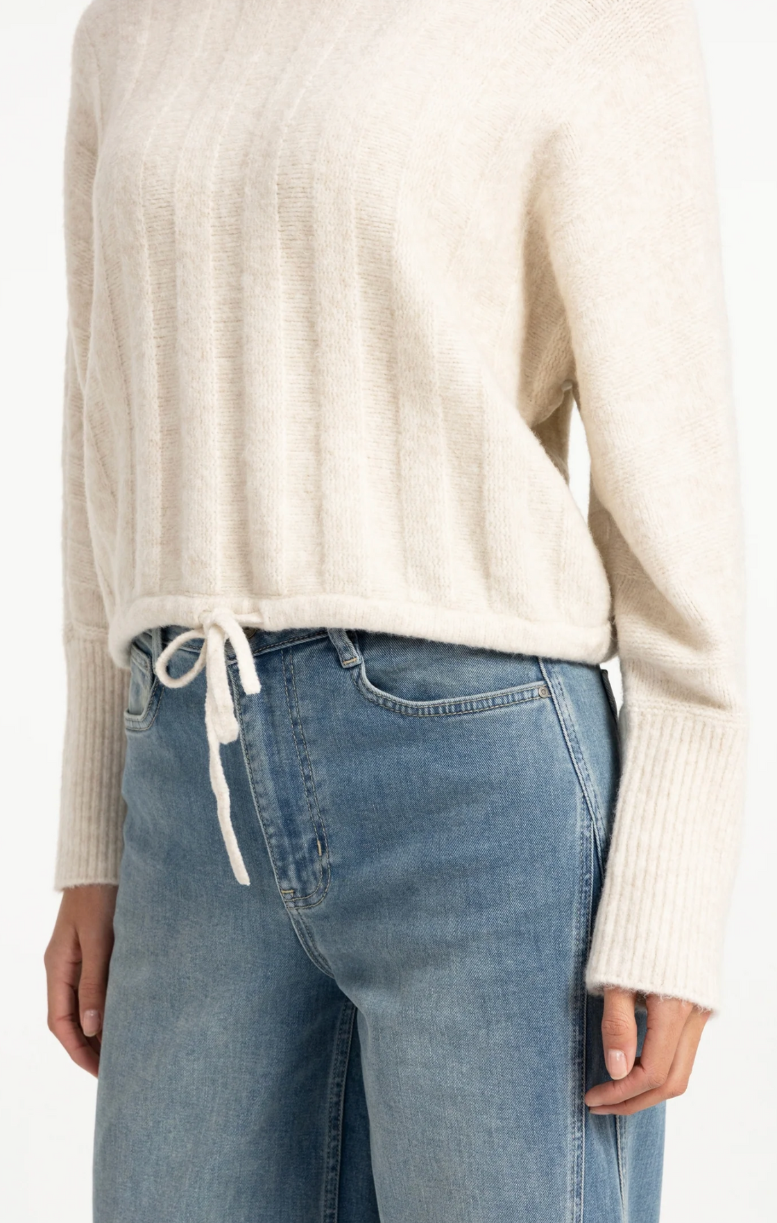 Rib Batwing Sweater with Cord