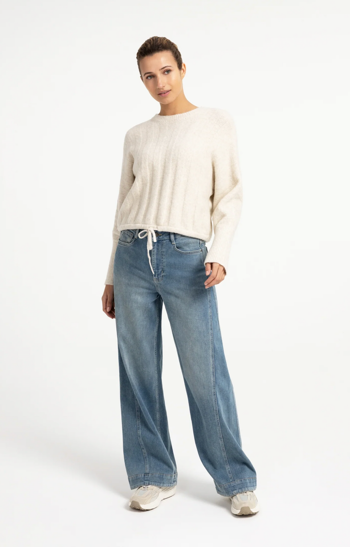 Rib Batwing Sweater with Cord