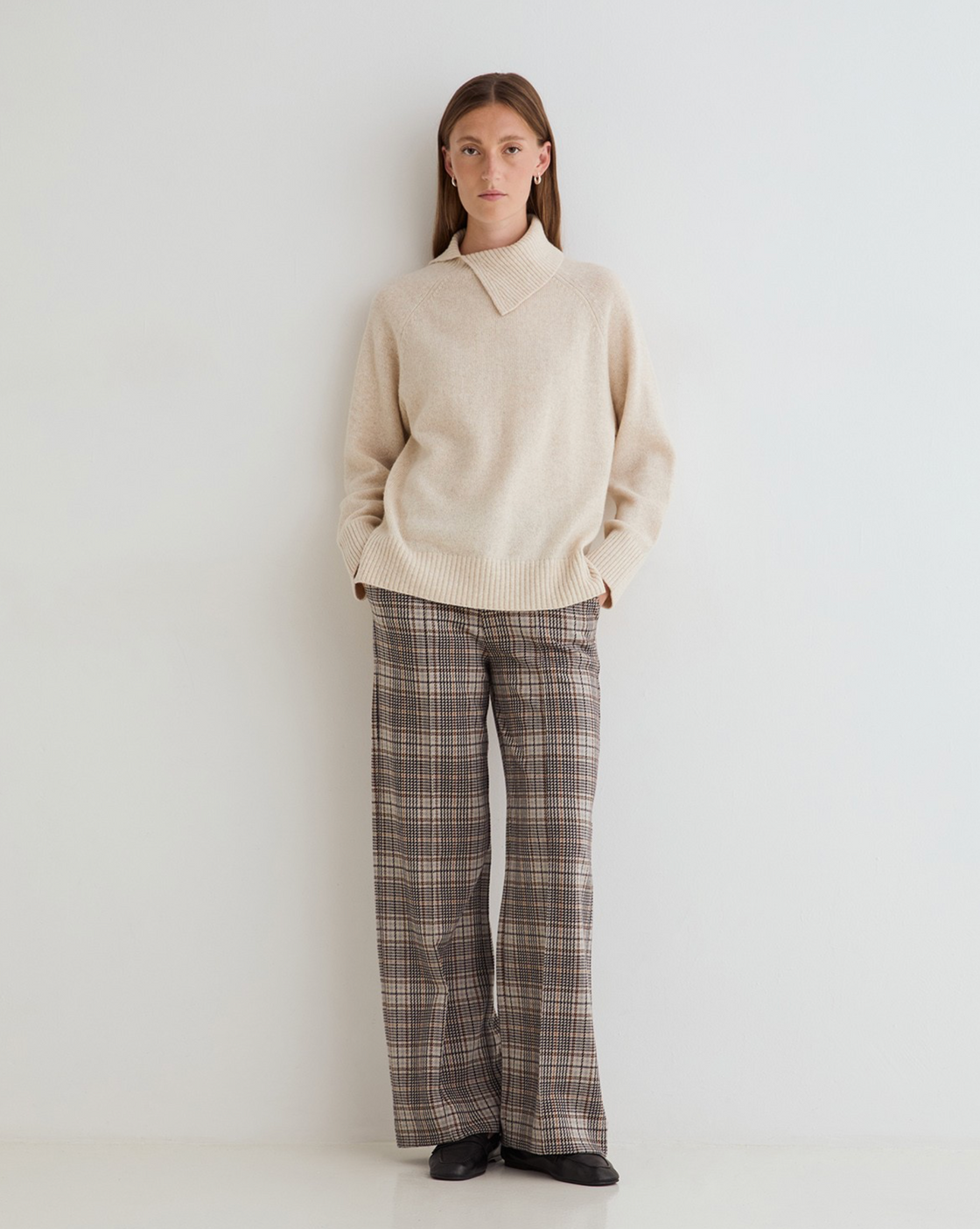 Wide-Leg Check Trousers