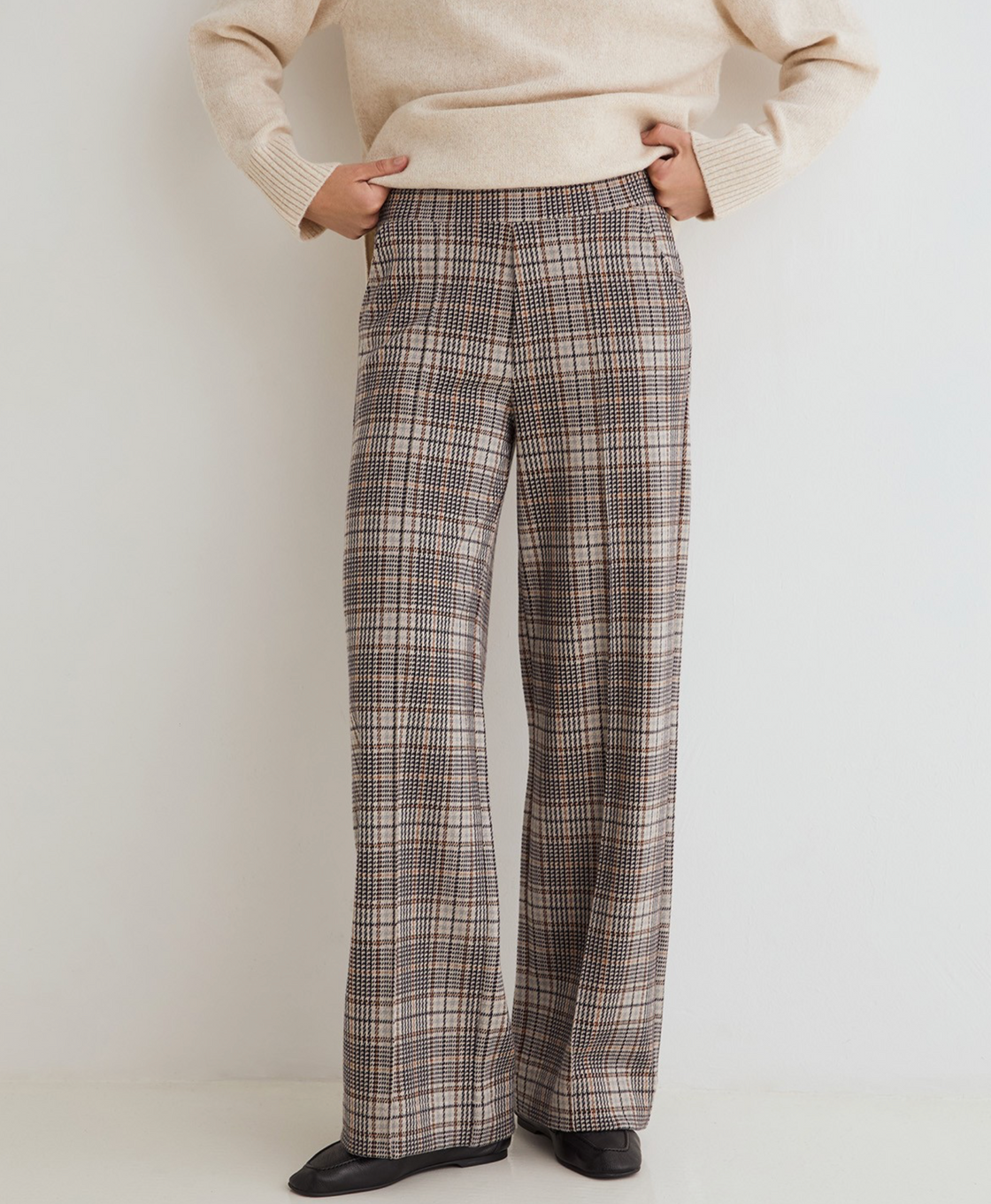 Wide-Leg Check Trousers