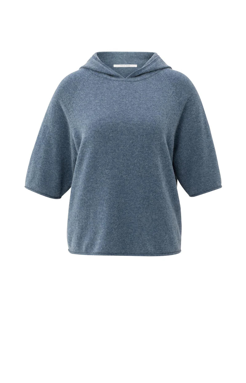 Soft Blue Short Sleeve Knitted Hoody