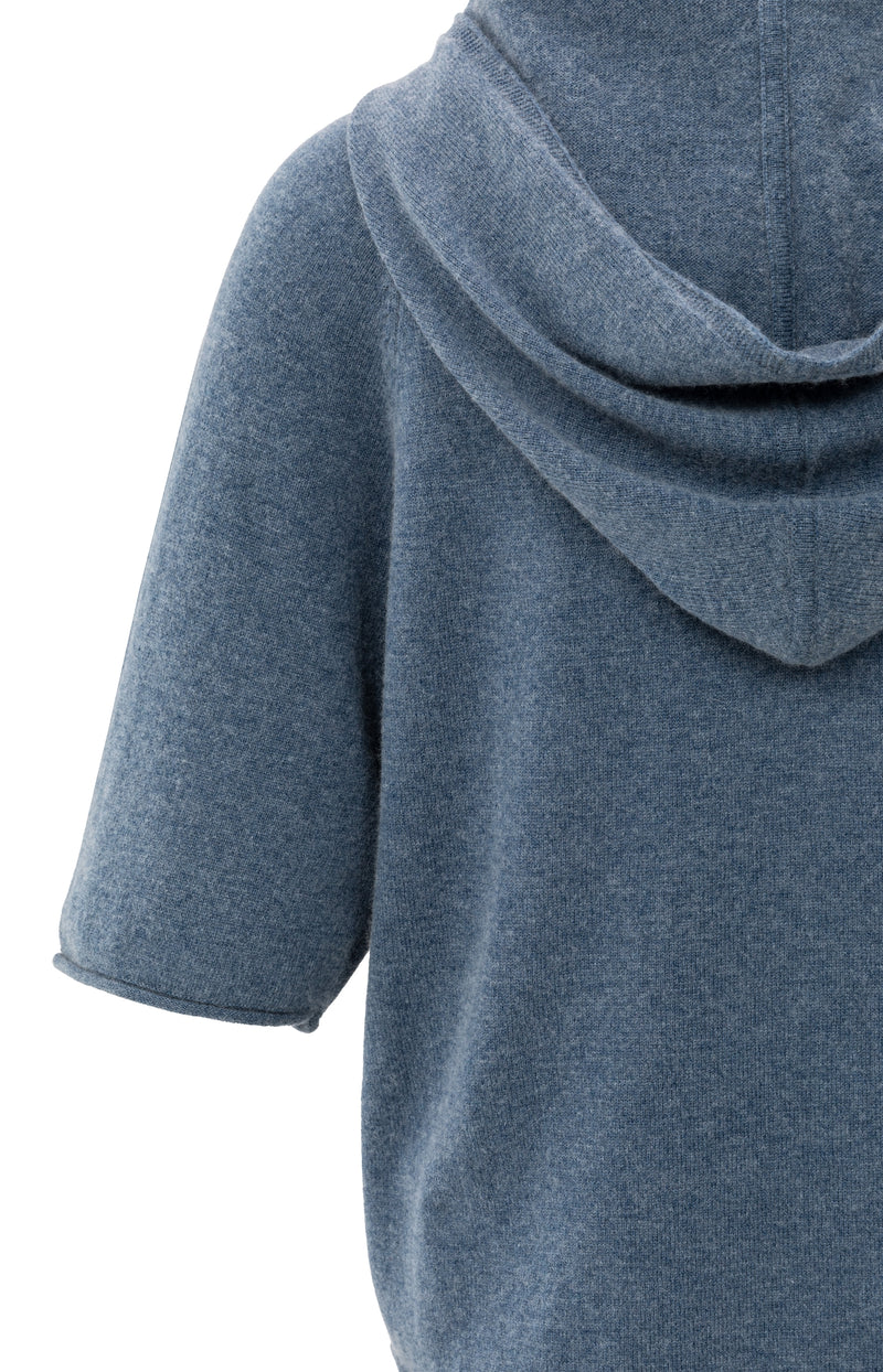 Soft Blue Short Sleeve Knitted Hoody