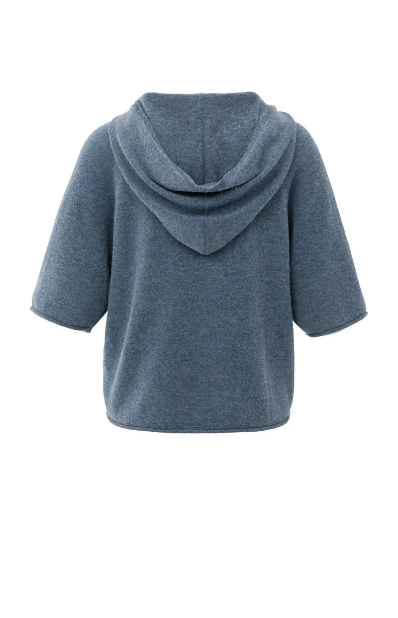 Soft Blue Short Sleeve Knitted Hoody