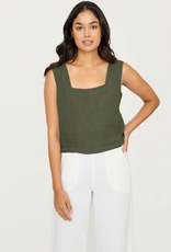 Military Green Squared Neck Linen Sleevless Top