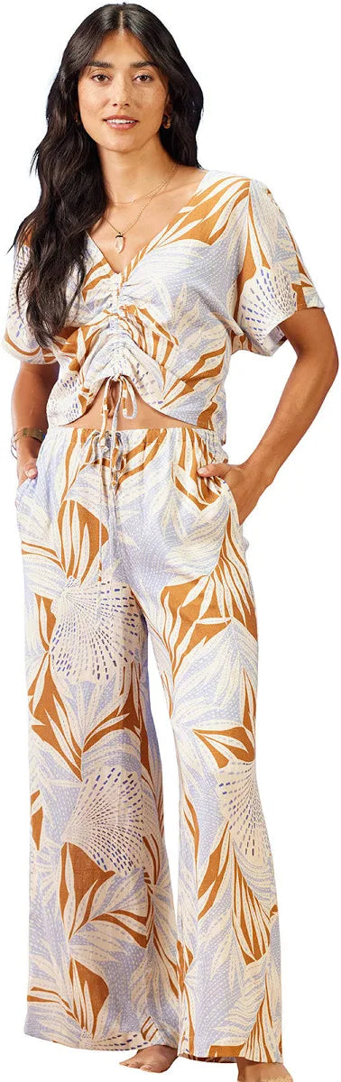Palm Print Drawstring Wideleg Pant